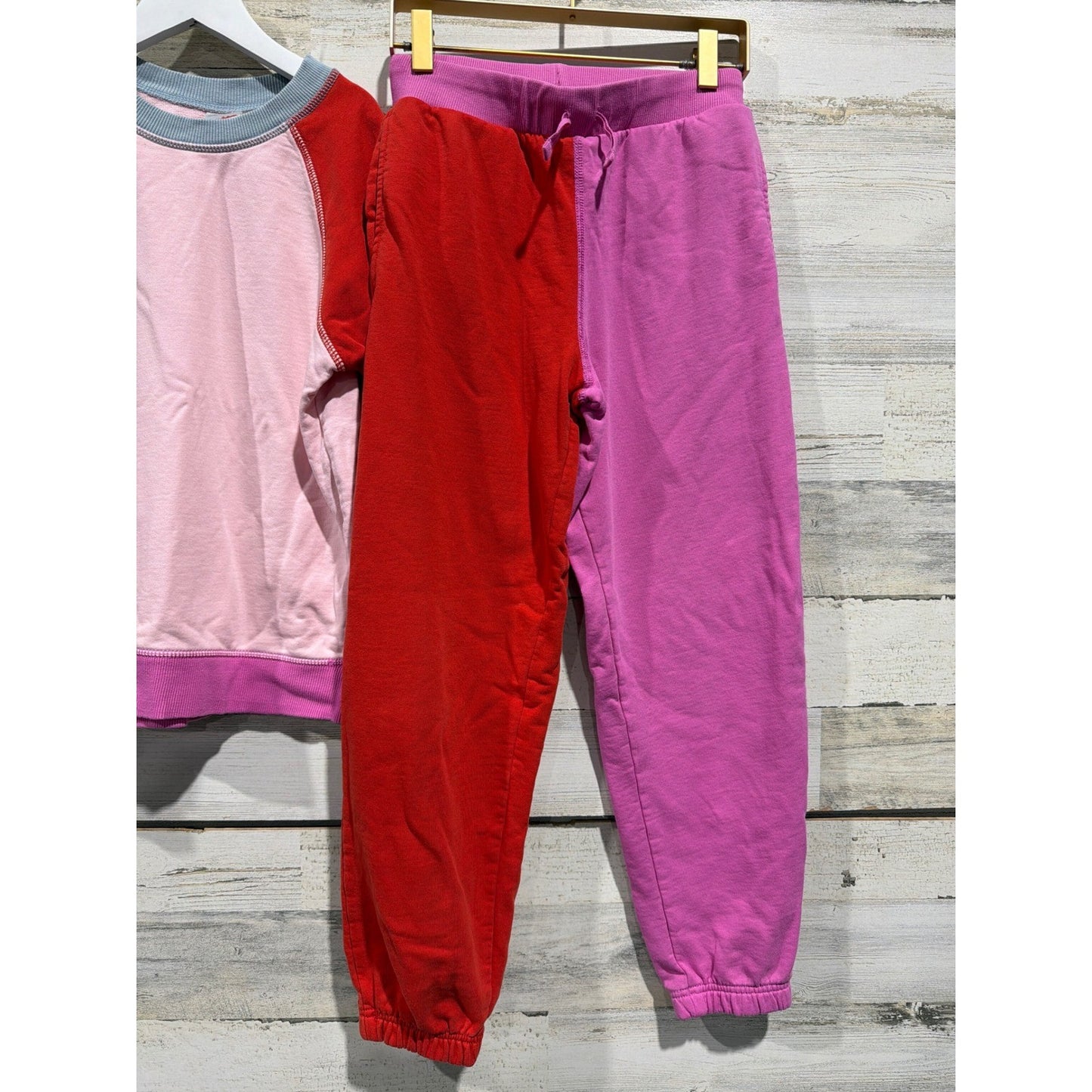 Hanna Andersson Sweatshirt Jogger Set Girls 10 Pink Red Colorblock Scandi EUC3