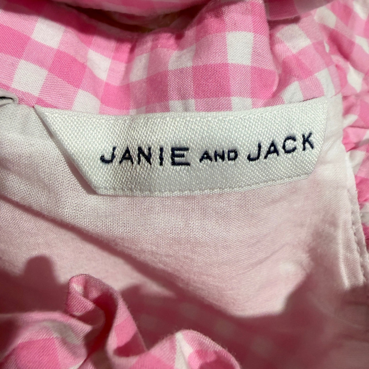 Janie and Jack Gingham Ruffle Blouse Girls 6 Pink 100% Cotton Preppy Flawed*6