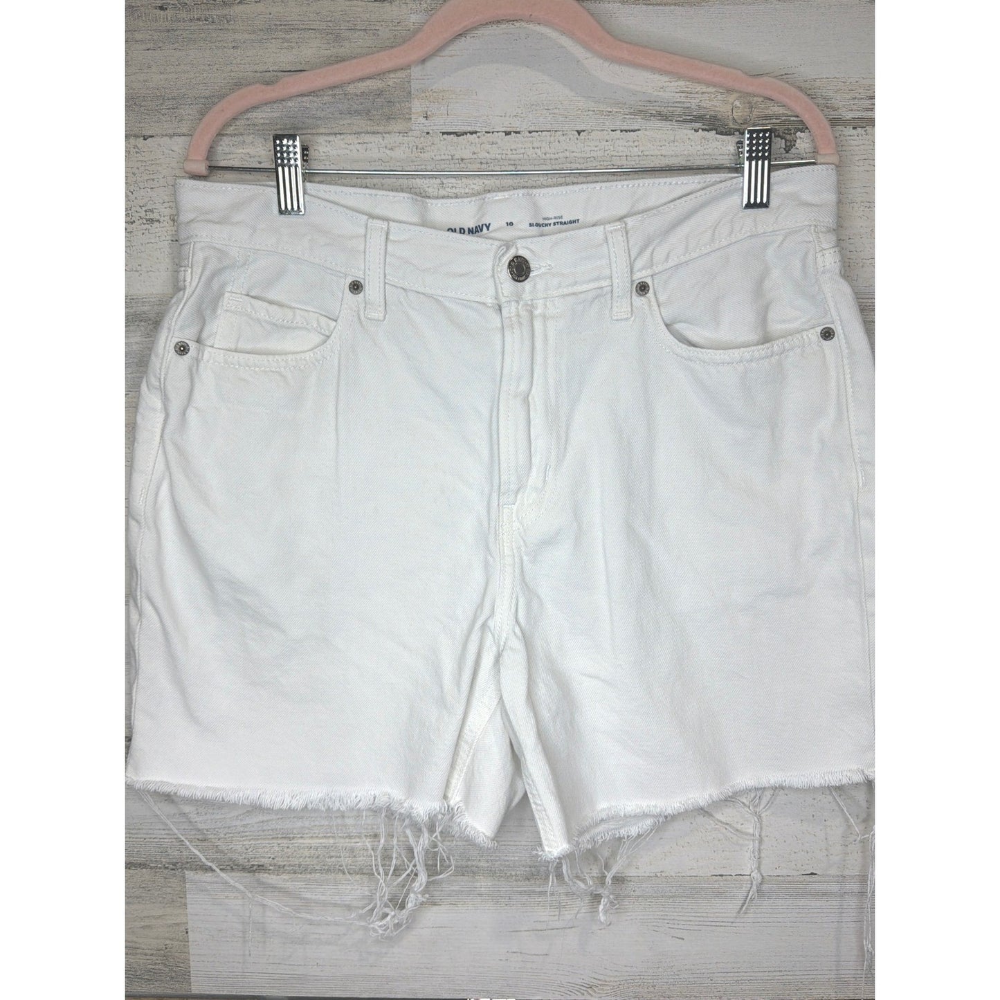 Old Navy Denim Shorts Women Size 10 White High-Rise Slouchy Straight Coastal GUC0