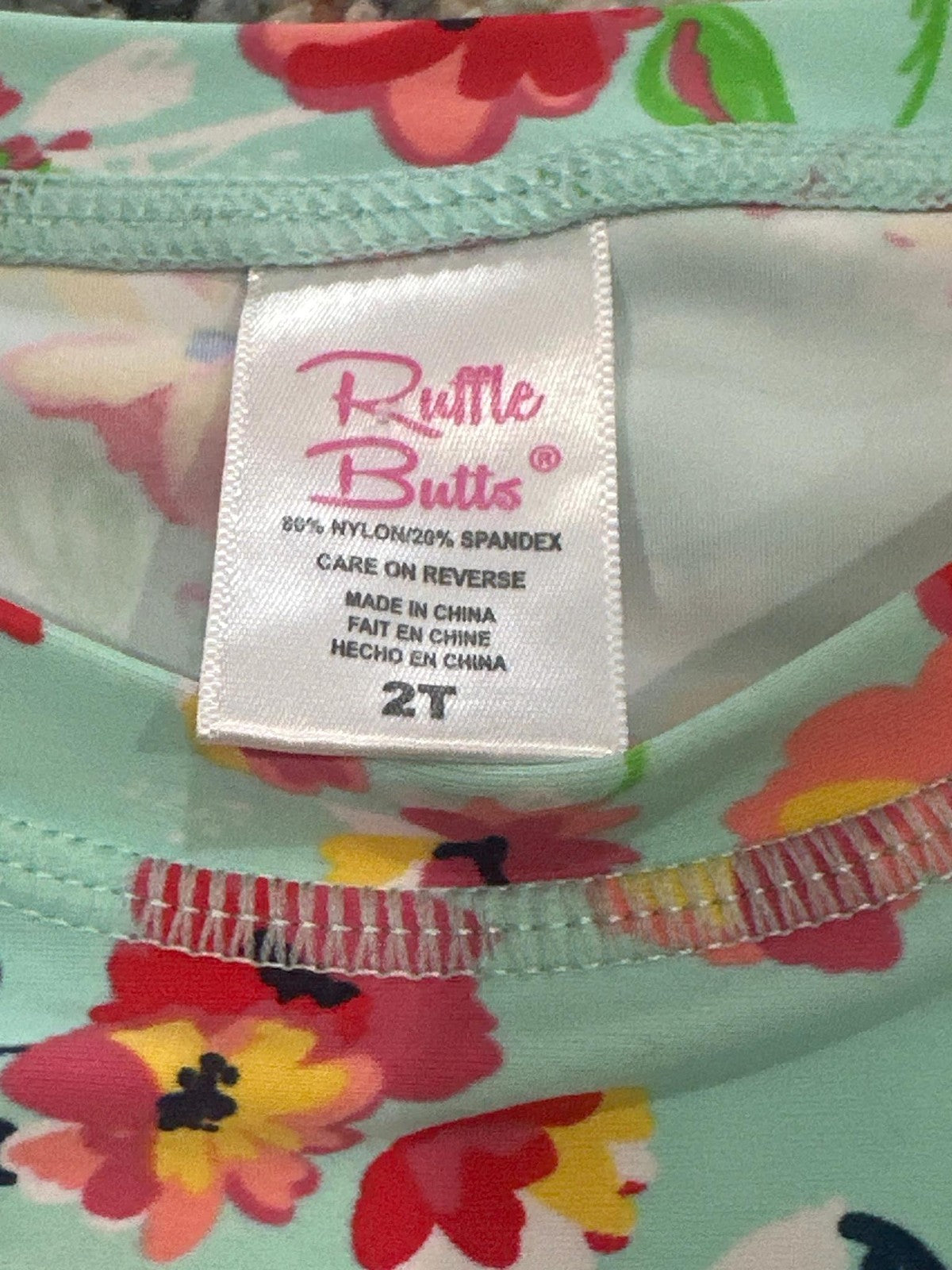 RuffleButts Rash Guard Girls 2T Aqua Floral Long Sleeve Side Tie EUC1