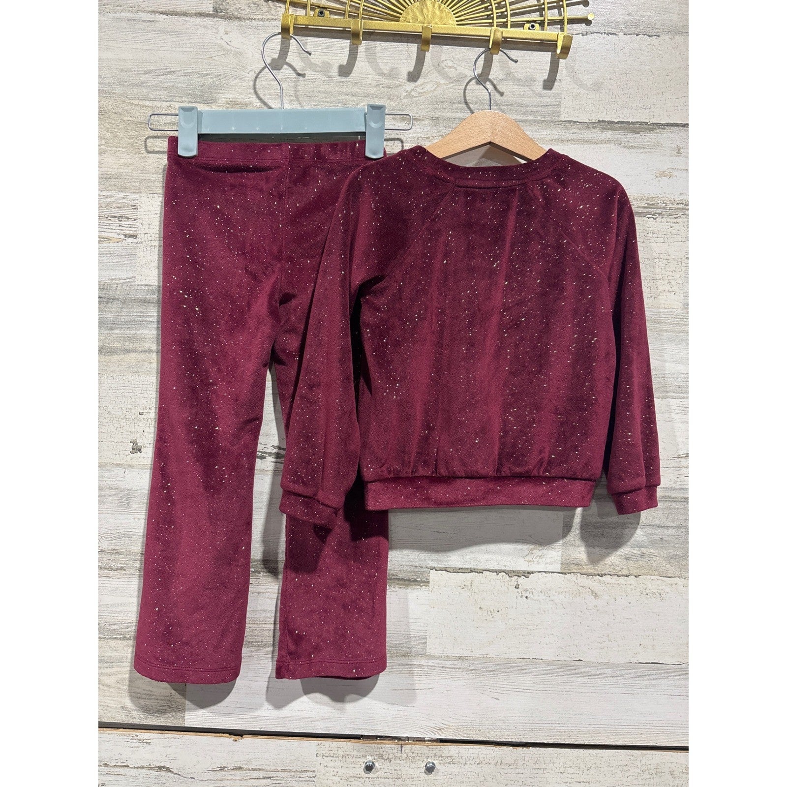 Cat & Jack Outfit Lot Girls 5T Pink Maroon Denim Hearts Velour Sparkle Bundle2