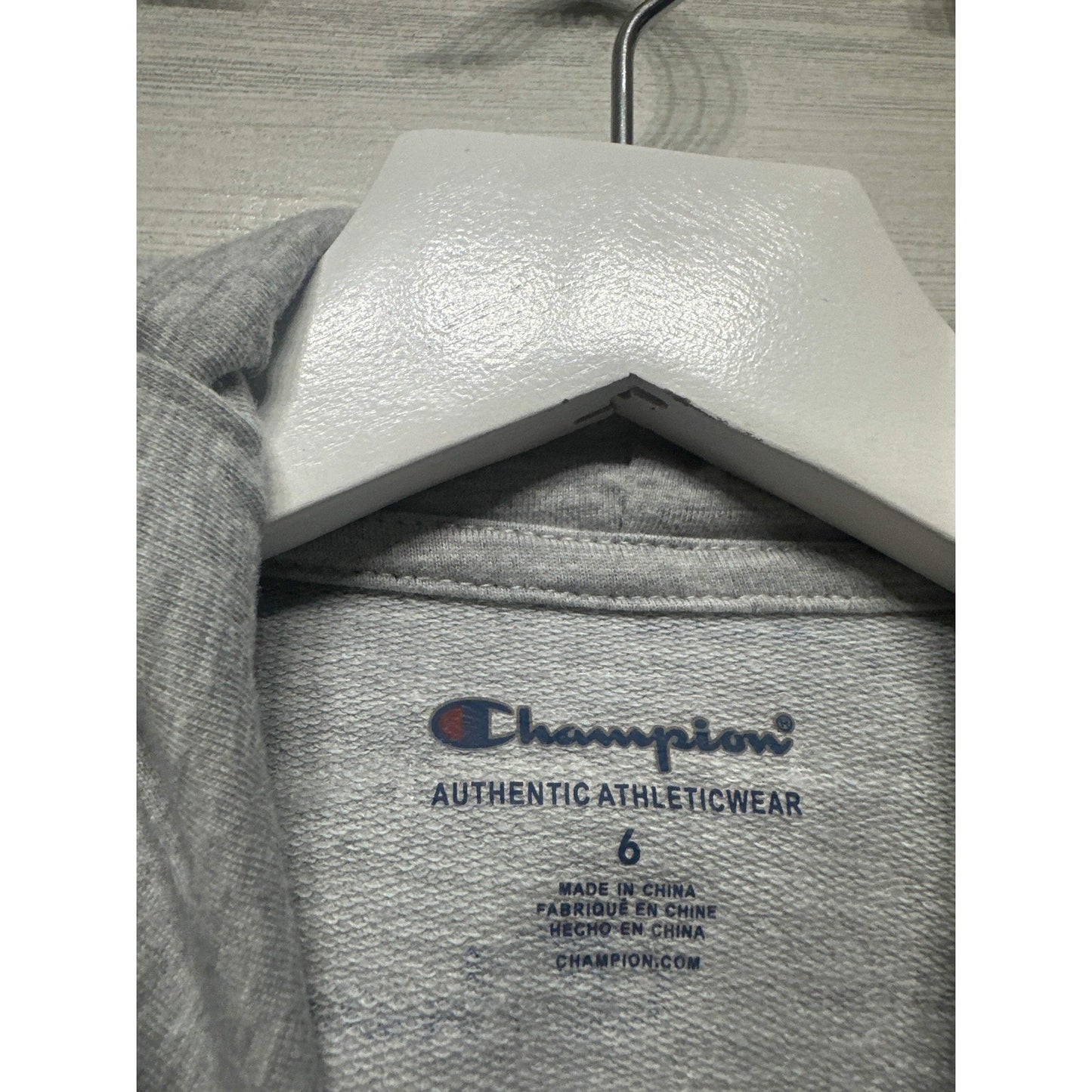 Champion Hoodie Boys 6 Gray All Over Script Logo Print EUC1
