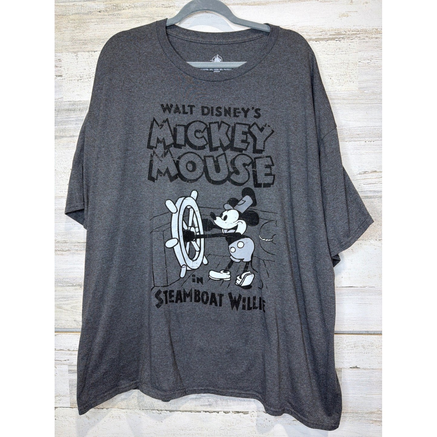 Disney T-Shirt Mens XXL Gray Steamboat Willie Mickey Mouse Graphic Retro EUC0