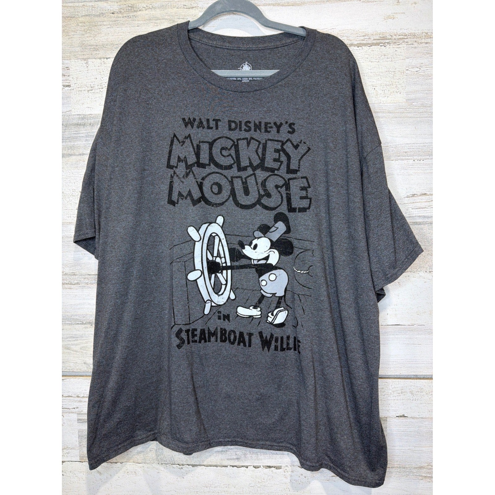 Disney T-Shirt Mens XXL Gray Steamboat Willie Mickey Mouse Graphic Retro EUC0