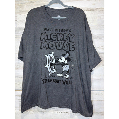 Disney T-Shirt Mens XXL Gray Steamboat Willie Mickey Mouse Graphic Retro EUC0