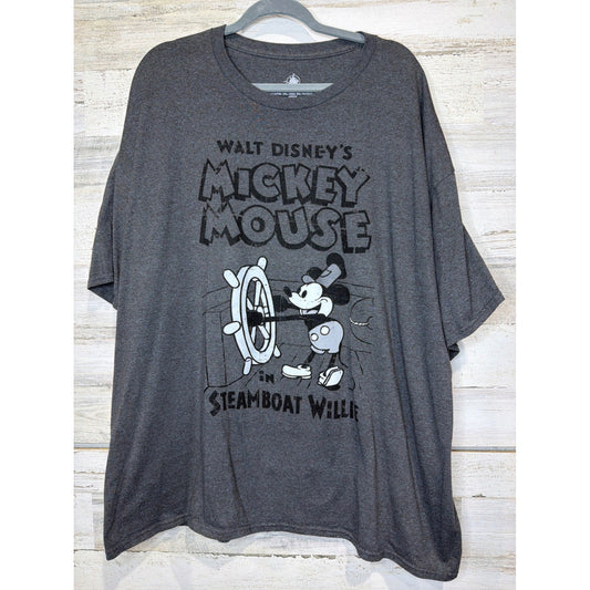 Disney T-Shirt Mens XXL Gray Steamboat Willie Mickey Mouse Graphic Retro EUC0