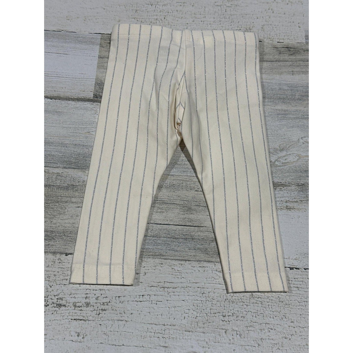 Tea Collection Striped Leggings Girls 6-9m Cream Silver Glitter Coquette NWT2