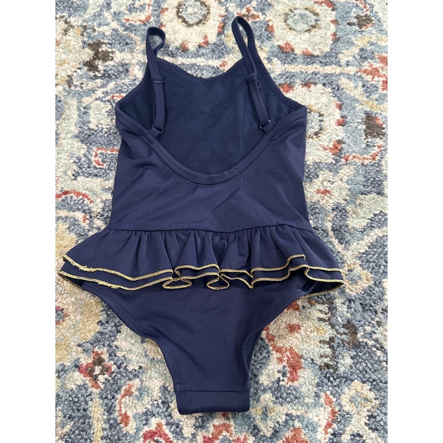 Angel's Face Swimsuit Girls 2-3 Navy Blue Gold Ruffle Bow NWT3