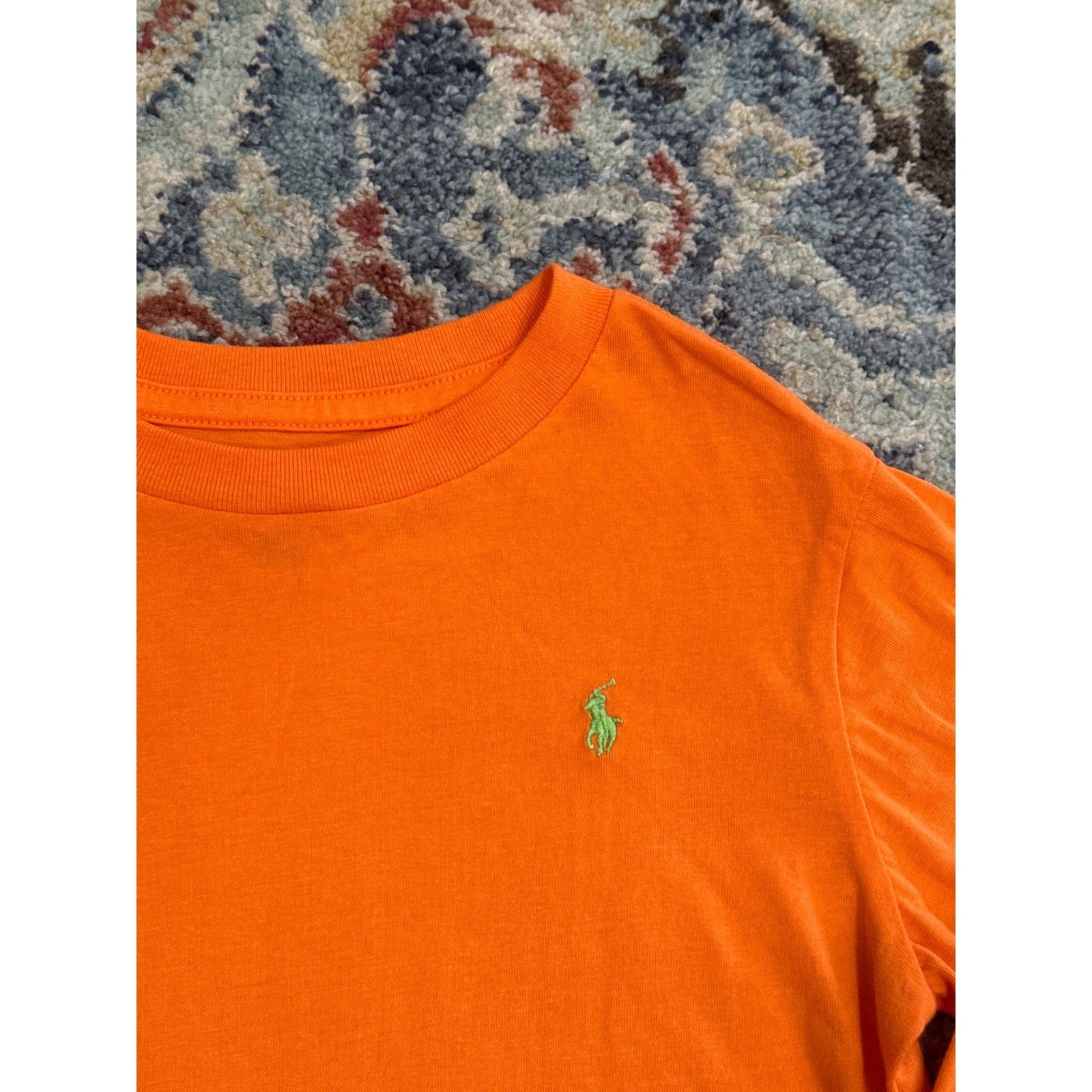 Polo Ralph Lauren Long Sleeve Tee Boys 5 Orange Green Pony Logo EUC1