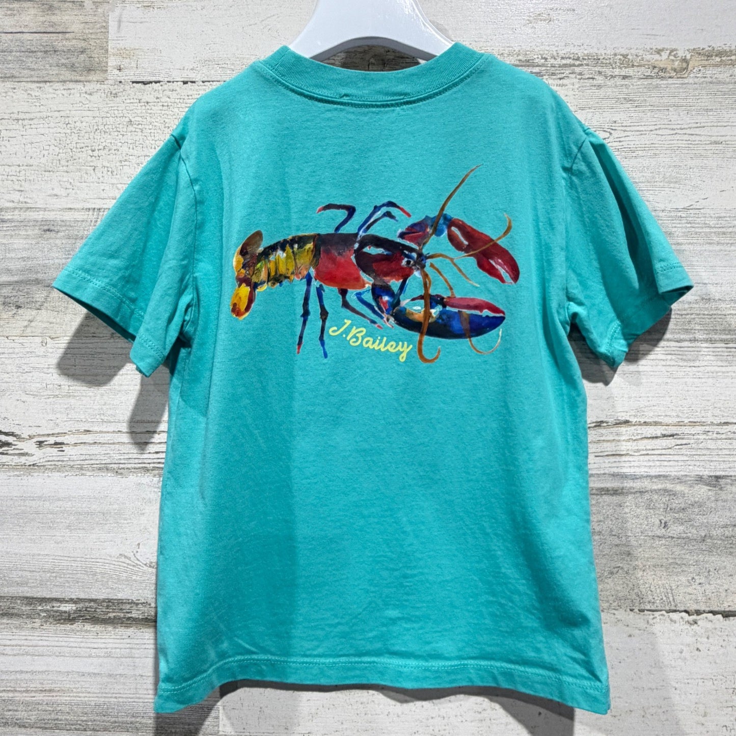 J. Bailey T-Shirt Boys Size 6 Teal Lobster Graphic Preppy Coastal EUC3