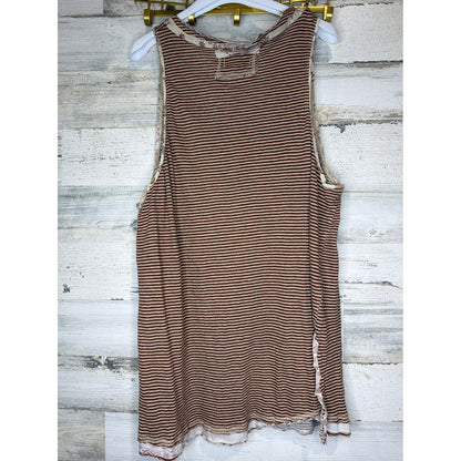 We The Free Henley Tank Top Women Large Brown Striped Thermal Boho Festival1