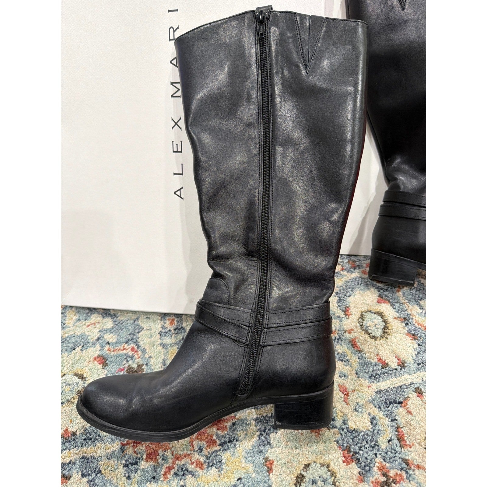 Alex Marie Riding Boots Women 8MW Black Wide Calf Leather Buckle EUC7