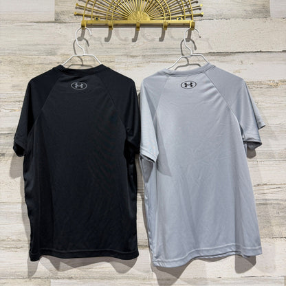 Under Armour T-Shirt Boys YS Black Grey Camo Logo Activewear EUC7