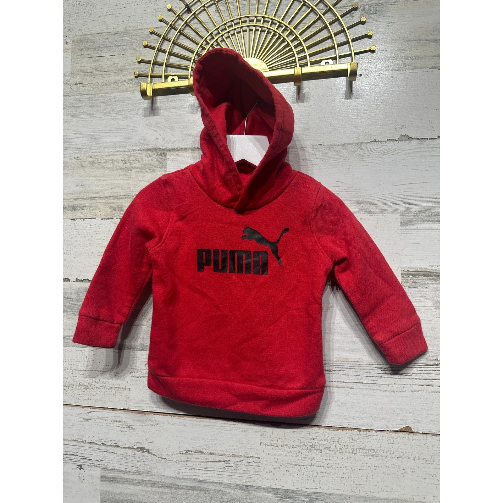 Puma Hoodie Boys 6-9M Red Logo Graphic Fleece Pullover EUC0