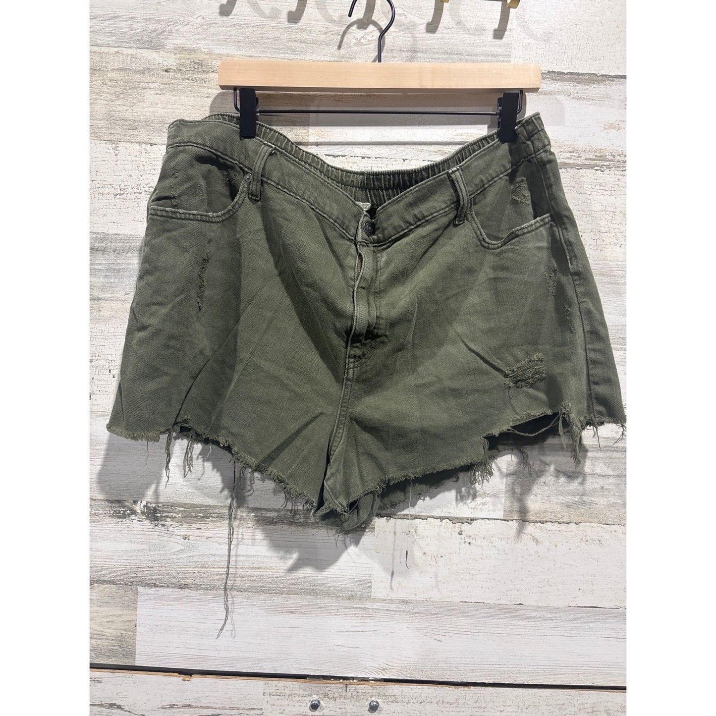 Aerie Denim Shorts Women XXL Olive Green Distressed Raw Hem Festival0