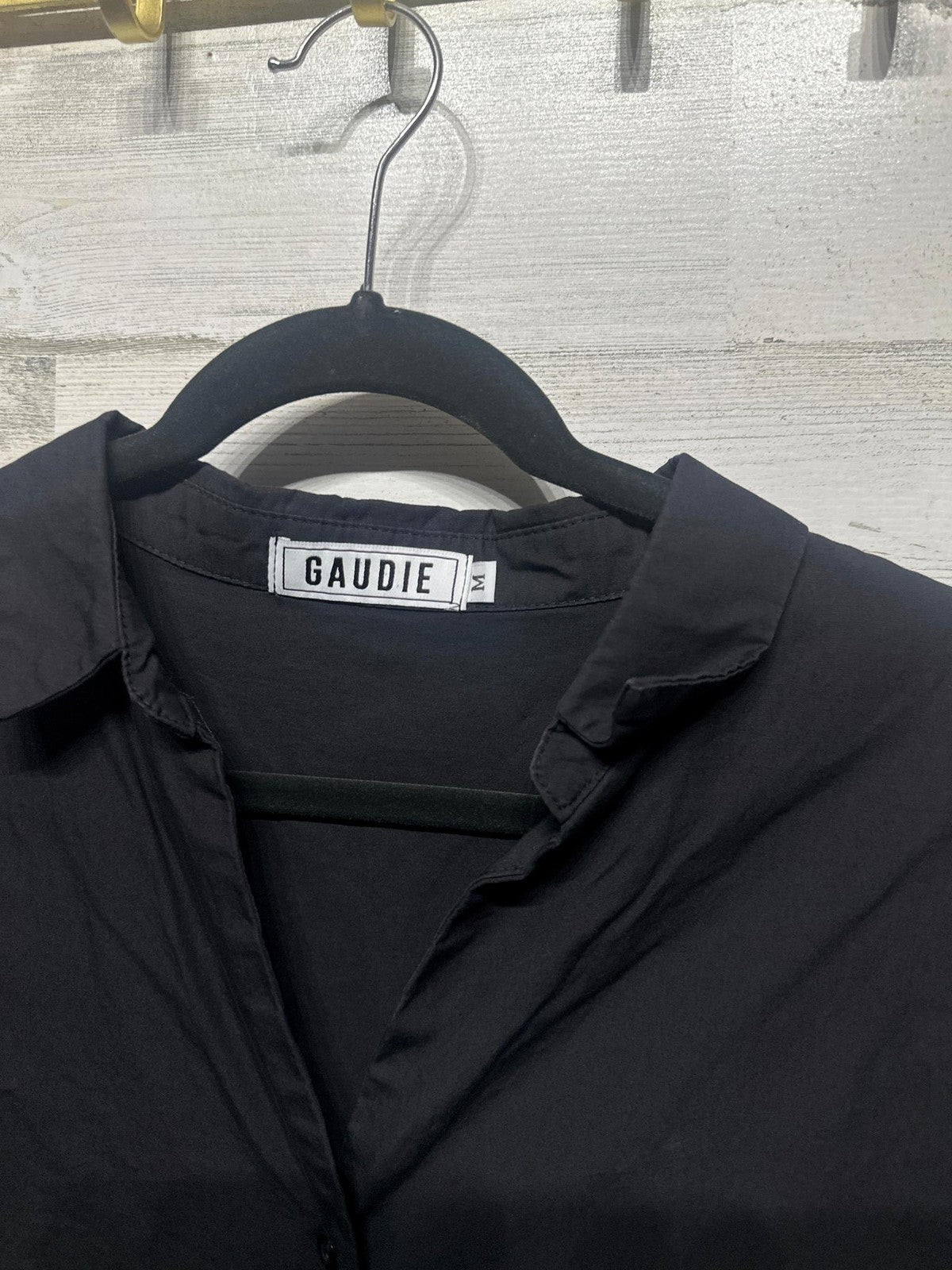 Gaudie Button Down Top Womens M Black Puff Sleeve Cotton Poplin EUC1