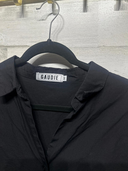 Gaudie Button Down Top Womens M Black Puff Sleeve Cotton Poplin EUC1