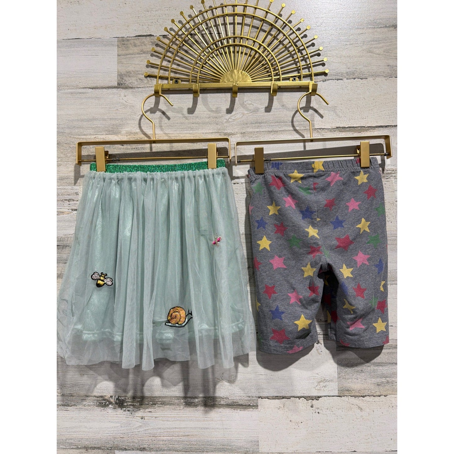 H&M Hanna Andersson Skirt Shorts Girls 6 Appliqué Sparkle Patches Stars EUC3