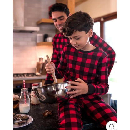 Leveret Pajama Set Boys Size 6 Red Black Buffalo Plaid Cotton Snug Fit EUC4