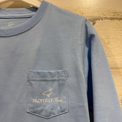 Properly Tied Pocket Tee Boys 6 Blue Reindeer Christmas Holiday Preppy *Flawed1