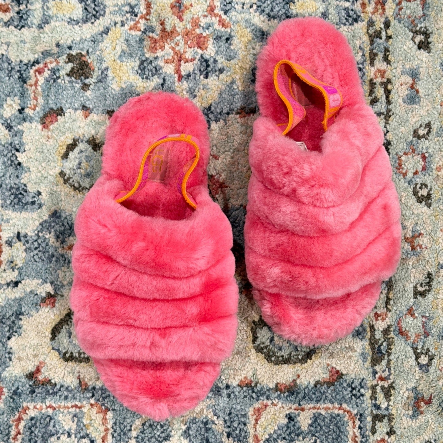 UGG Fluff Yeah Slide Girls Size 4 Pink Faux Fur Slingback Slipper0