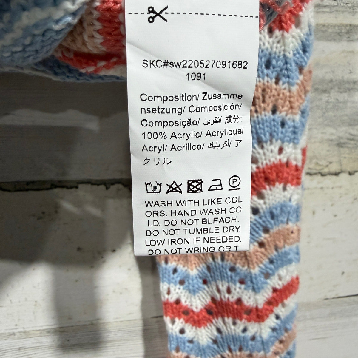 Chevron Pointelle Knit Sweater Women S Blue Multi Acrylic Boho EUC3