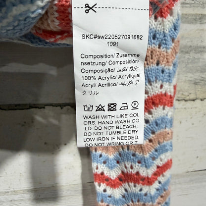 Chevron Pointelle Knit Sweater Women S Blue Multi Acrylic Boho EUC3