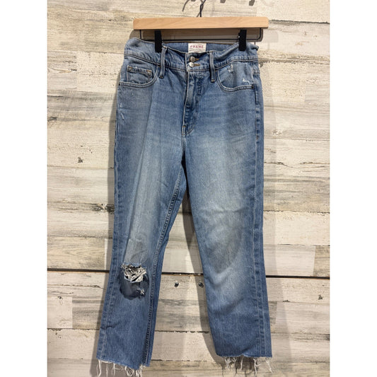 Frame Jeans Women 27 Blue Distressed Straight Leg Denim Raw Hem GUC0