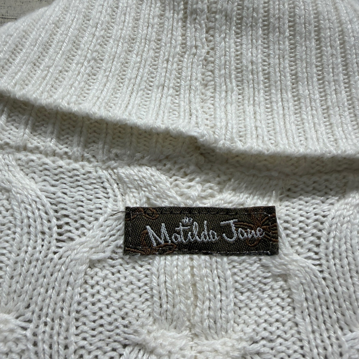 Matilda Jane Cable Knit Cardigan Women S/M Cream Cotton Blend Flawed*4