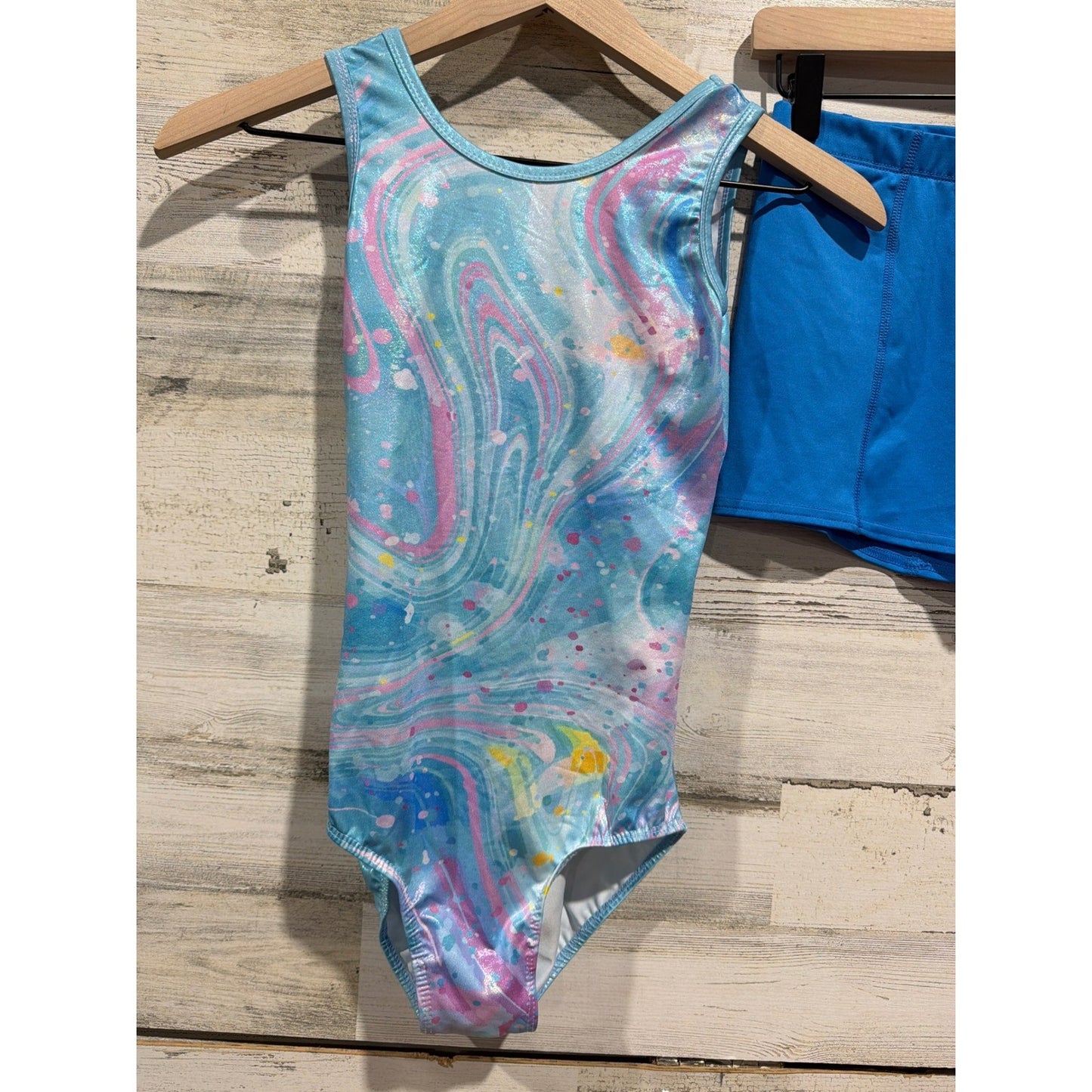 Mirella BCG Leotard Shorts Bundle Girls XL 14 16 Pink Blue Dance Gymnastics EUC3