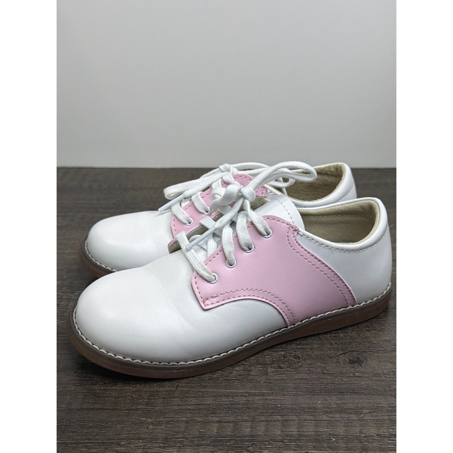 FootMates Saddle Oxford Girls 12W White Pink Leather Classic Preppy EUC1