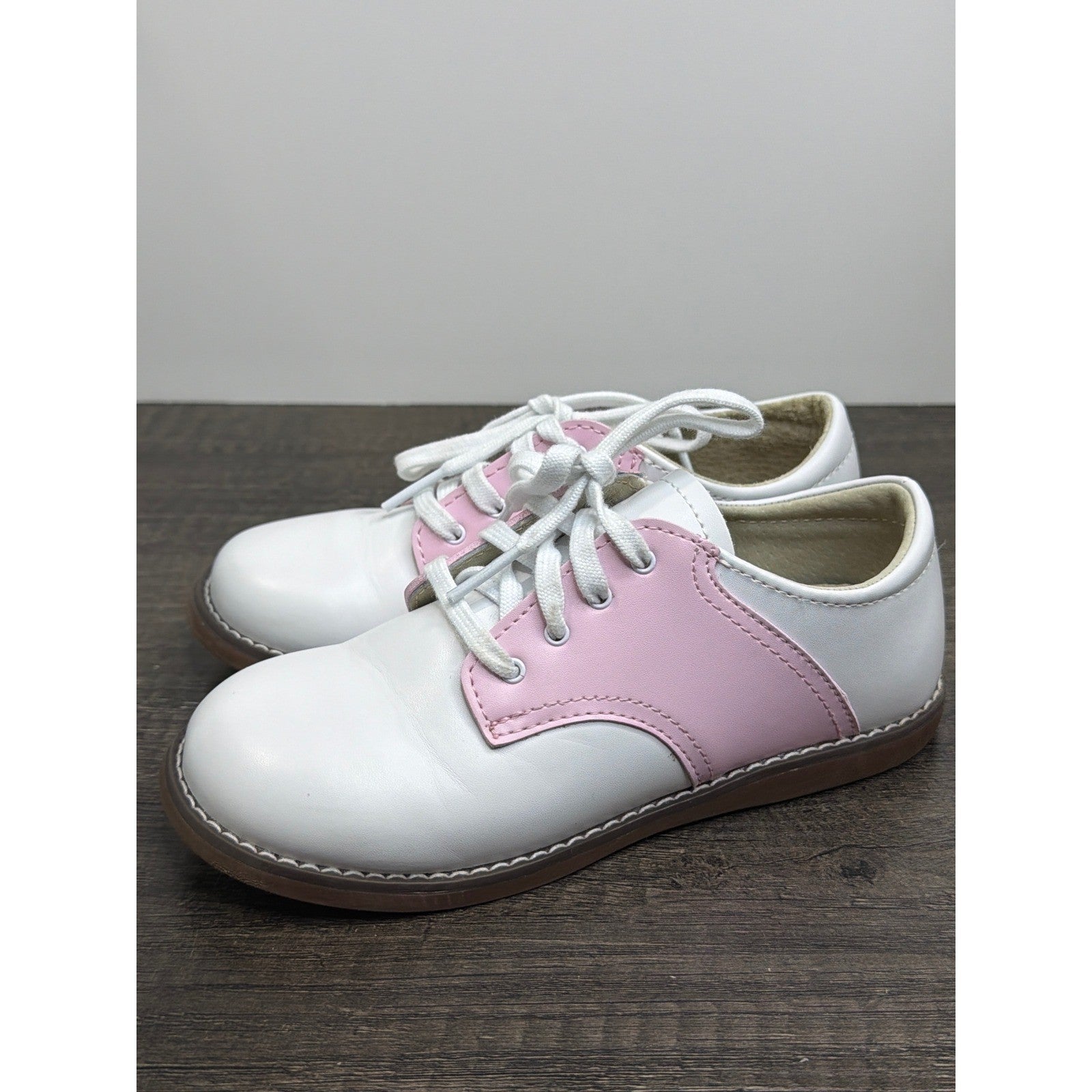 FootMates Saddle Oxford Girls 12W White Pink Leather Classic Preppy EUC1