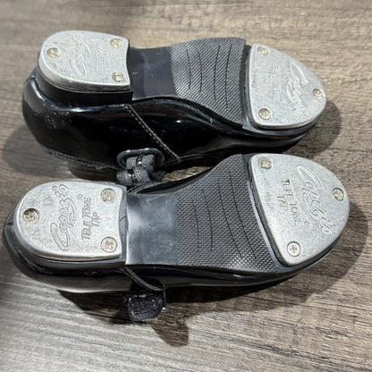 Capezio Tap Shoes Girls 7.5 Toddler Black Patent Mary Jane Tele Tone Dance GUC3