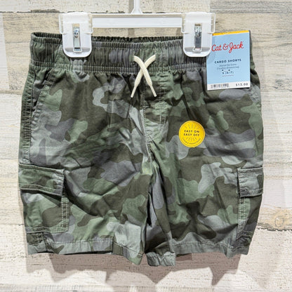 Cat & Jack Cargo Shorts Boys S 6/7 Green Camo Drawstring Utility Gorpcore NWT0