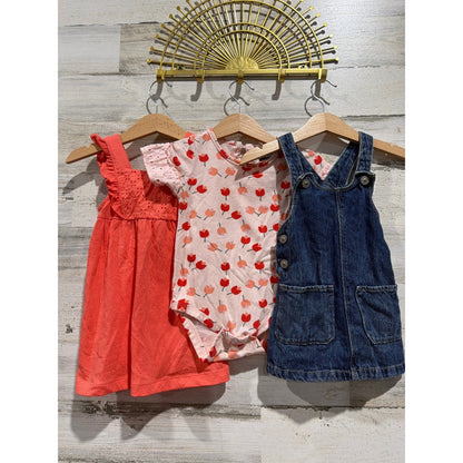Girls 12M Bundle Denim Dress Coral Dress Bright Floral0