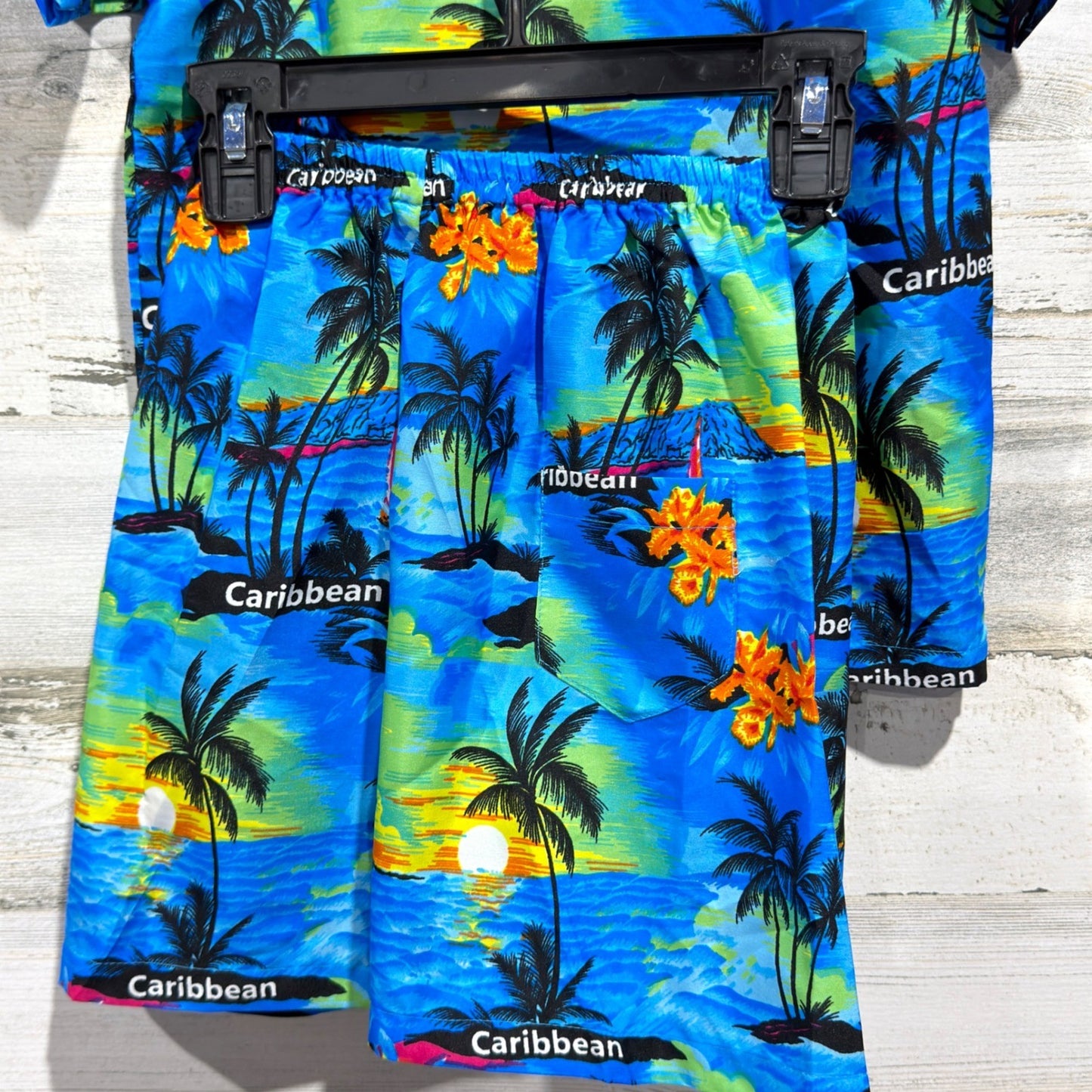 Rima Shirt Shorts Set Boys Small Blue Tropical Caribbean Beach Vacation NWT4