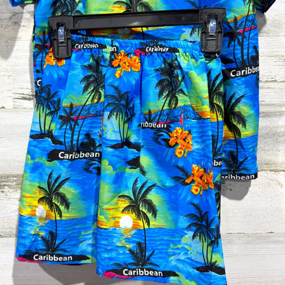 Rima Shirt Shorts Set Boys Small Blue Tropical Caribbean Beach Vacation NWT4