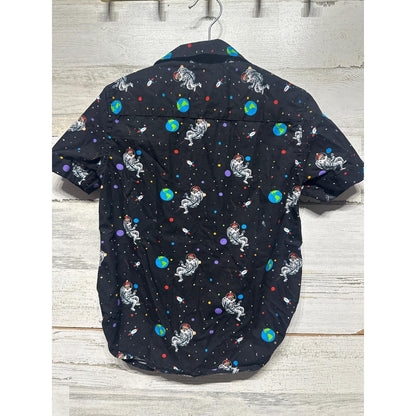 Denim & Flower Button Up Boys Size 4 Black Santa Astronaut Space Holiday EUC3
