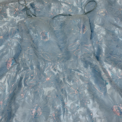 Floral Sequin Gown B. Darlin Juniors 15/16 S Blue Corset Back Fairycore Prom0
