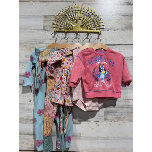 Hanna Andersson Bluey Carters Girls 12-18M Blue Pink Floral Bundle0