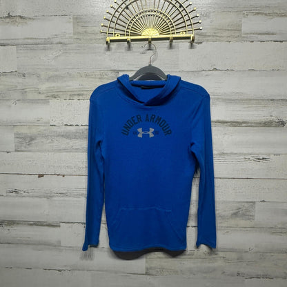 Under Armour Hoodie Boys Large Blue Waffle Knit Graphic Pullover0