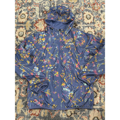 Columbia Reversible Jacket Girls L 14/16 Navy Floral Windbreaker Hooded EUC0