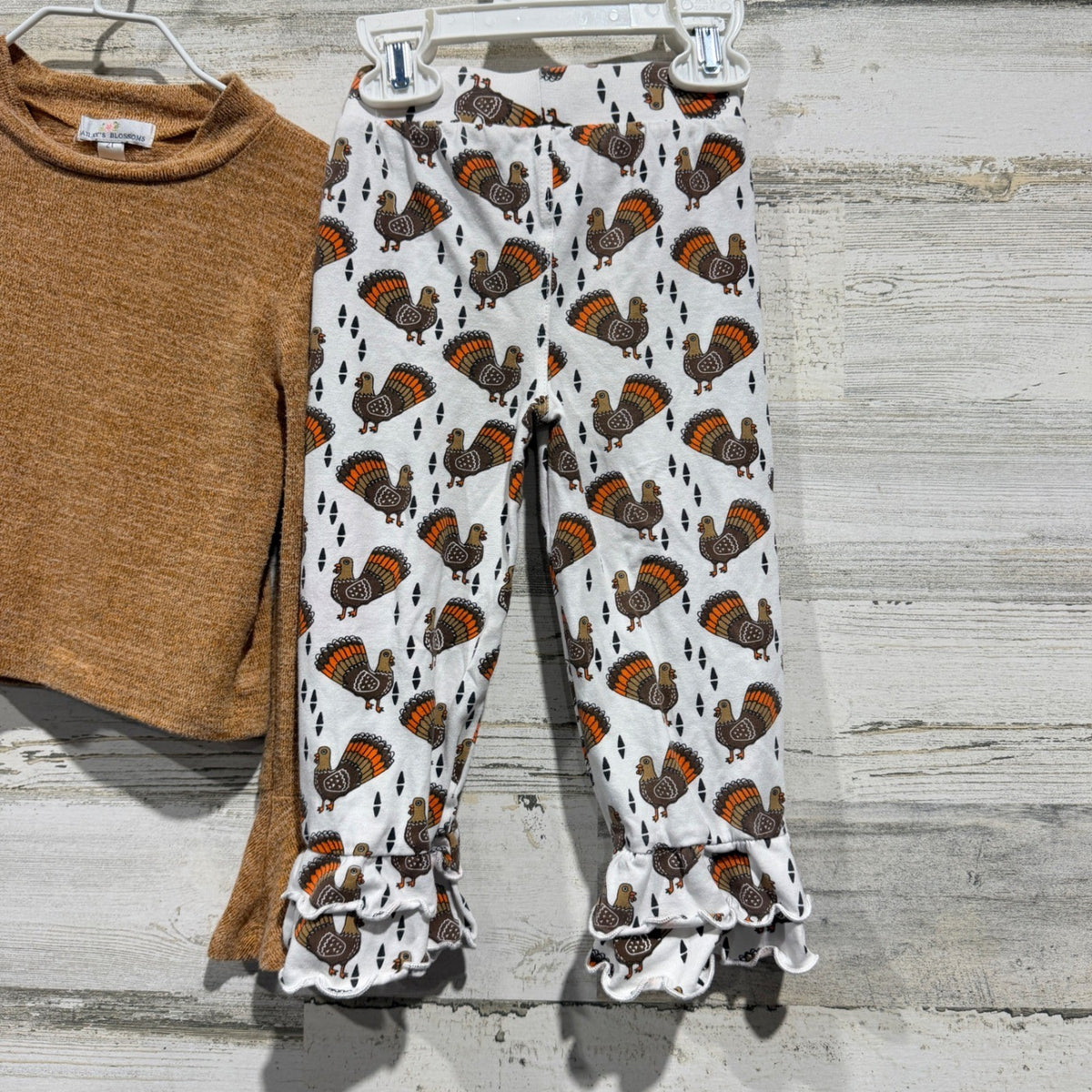Bailey's Blossoms Turkey Outfit Set Girls 2T Brown Cotton Thanksgiving Holiday6