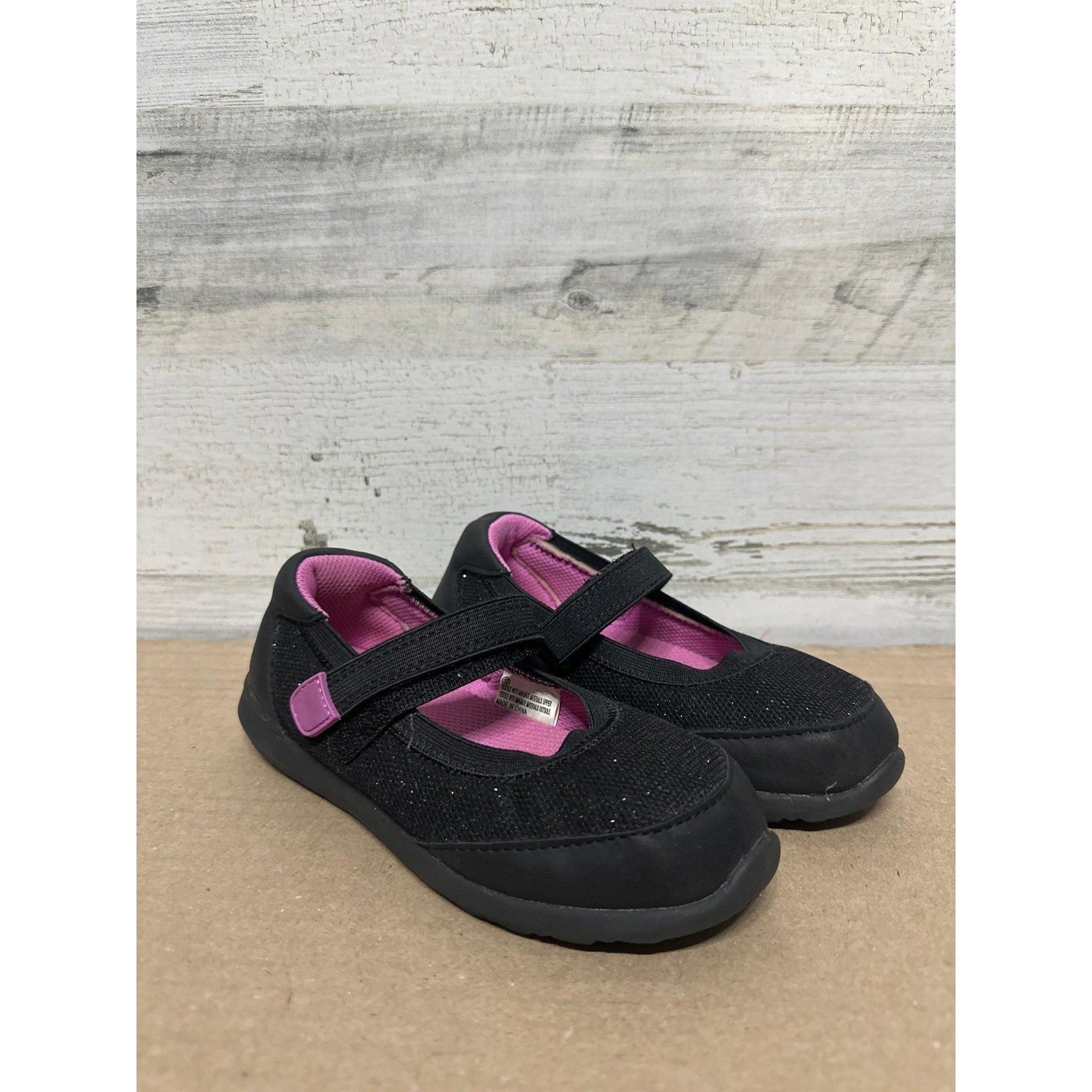 Cat & Jack Mary Jane Sneaker Girls 12 Black Glitter Hook and Loop GUC0