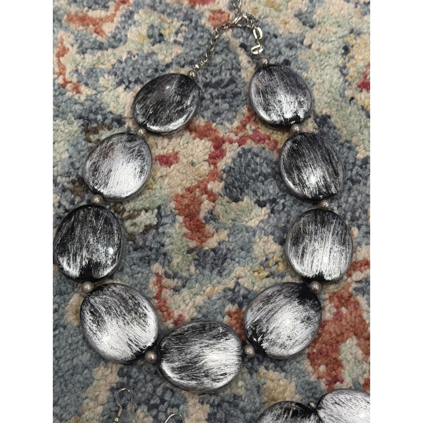 Jewelry Set Women Silver Distressed Brushed Statement Necklace Bracelet Earrings1