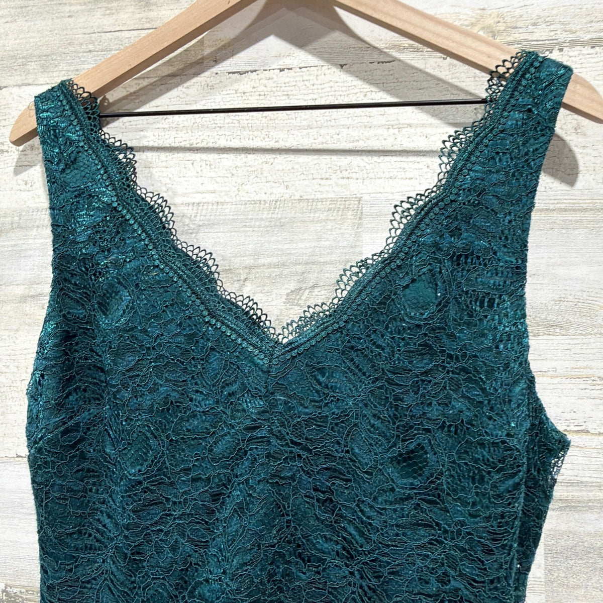 B. Darlin Lace Fit & Flare Dress Women 15/16 Teal Green Metallic Formal EUC4