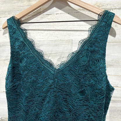 B. Darlin Lace Fit & Flare Dress Women 15/16 Teal Green Metallic Formal EUC4