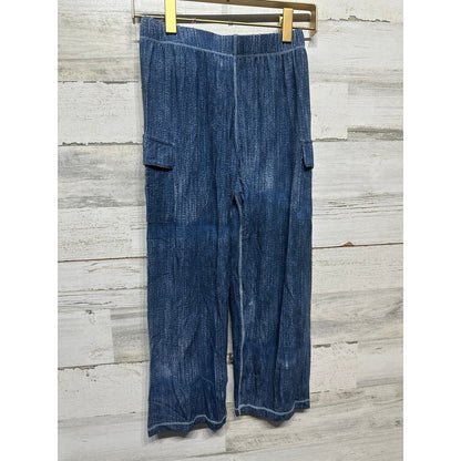 Kickee Pants Cargo Bamboo Pants Boys 8 Blue Denim Print Elastic Waist NWT0
