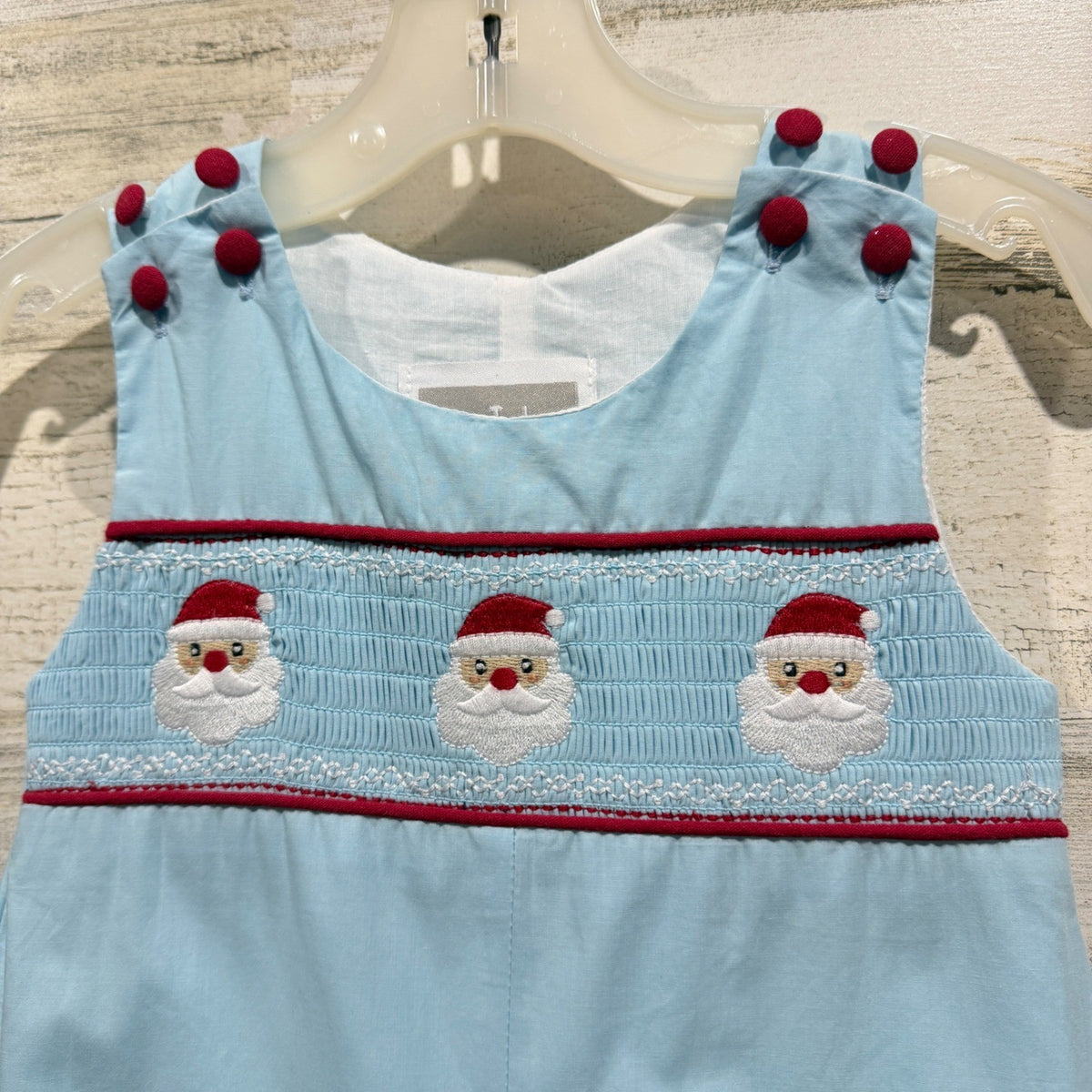 Lil Cactus Smocked Longall Boys 6-12M Blue Santa Holiday Classic EUC1