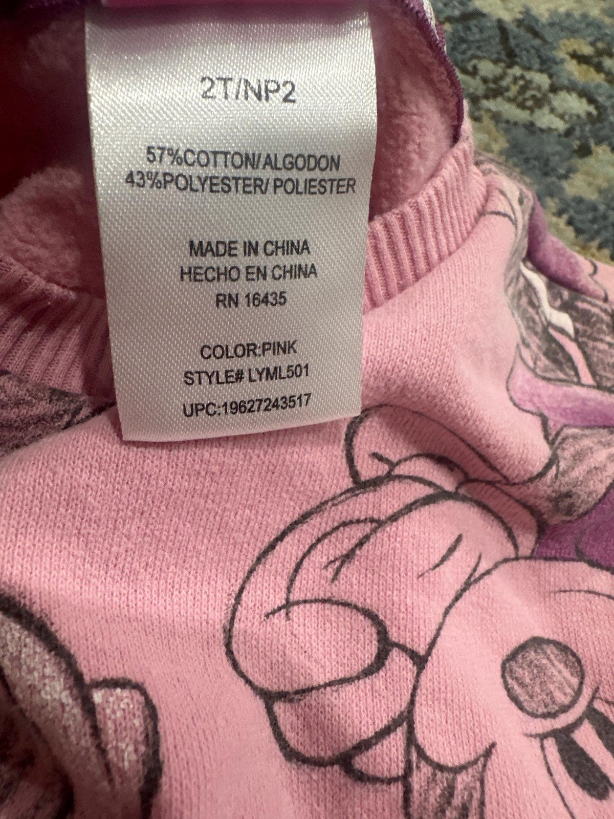 Disney Minnie Mouse Sweatshirt Girls 2T Pink All Over Print Pullover EUC1